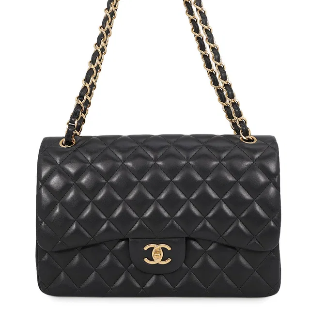 Chanel Jumbo Matelasse Double Flap Black Lambskin Size 30 in Black Lambskin from GALLERY RARE