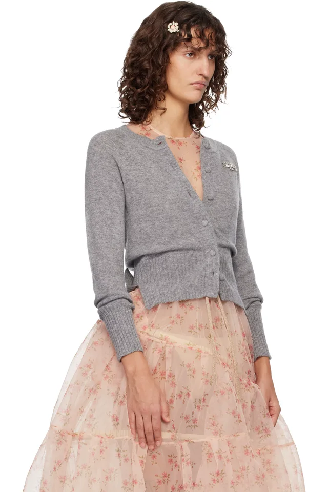 Simone Rocha Gray Embellished Relaxed Cashmere Cardigan, photo 2 of 4 from SSENSE