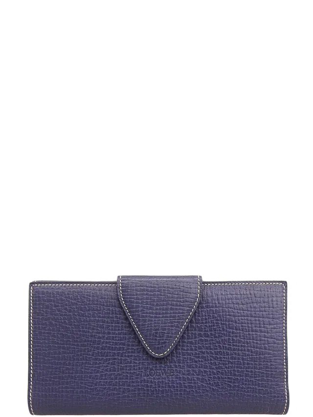 Loewe Logo Embossed Long Wallet Navy in Navy Leather from VINTAGE QOO TOKYO