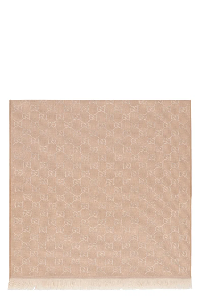 Gucci Gg Jacquard Wool Scarf — Camel Scarfs in Brown Wool from HEWI