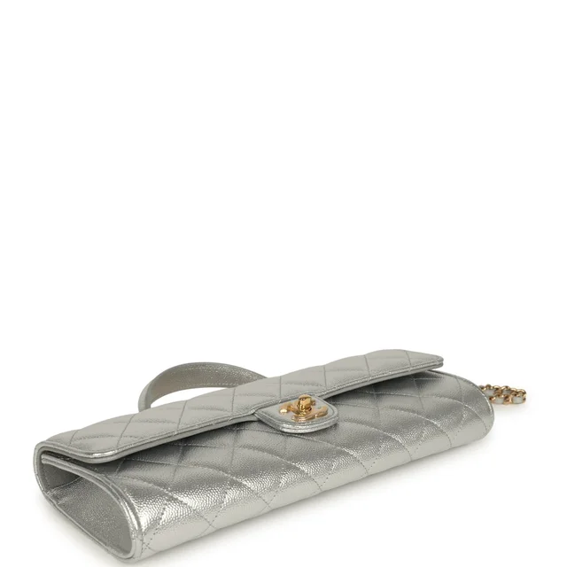 Chanel Long Top Handle Clutch in Silver Caviar leather from Madison Avenue Couture, photo 2 of 2