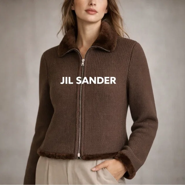 Jil Sander Authentic Brown Knit Zip Jacket Faux Fur Collar Sz 38 Italian Luxury in brown|red from Poshmark