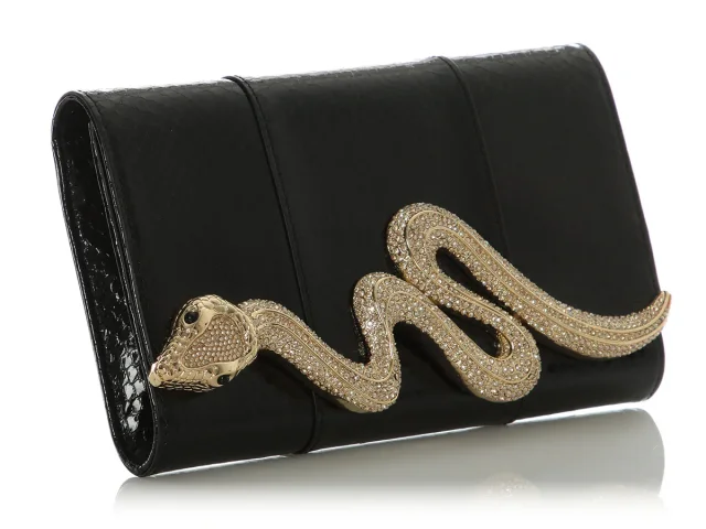 Judith Leiber Black Snakeskin Champagne Serpent Clutch in Black from Ann's Fabulous Finds, photo 5 of 9