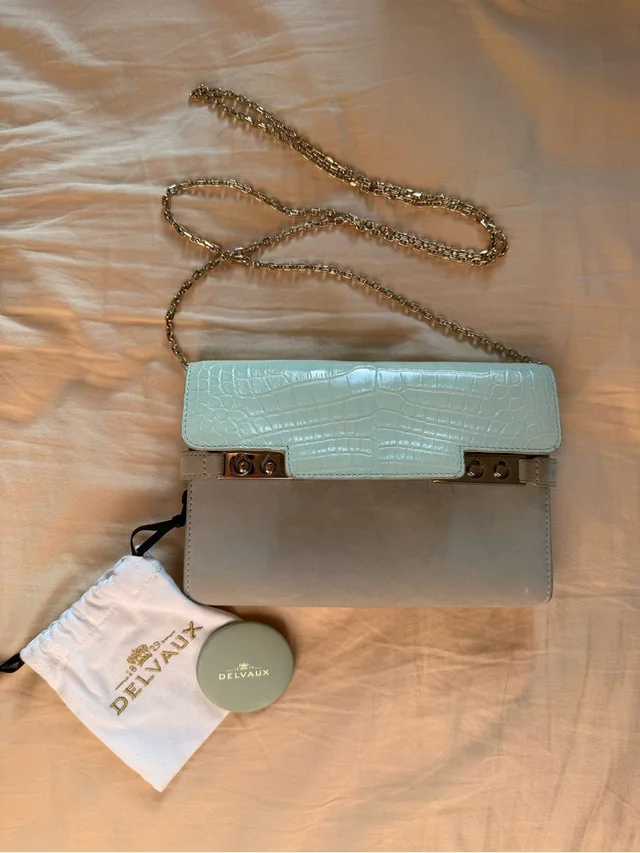 Delvaux Two-Tone Crossbody Bag In Mint And Taupe in green Crocodile from Poshmark