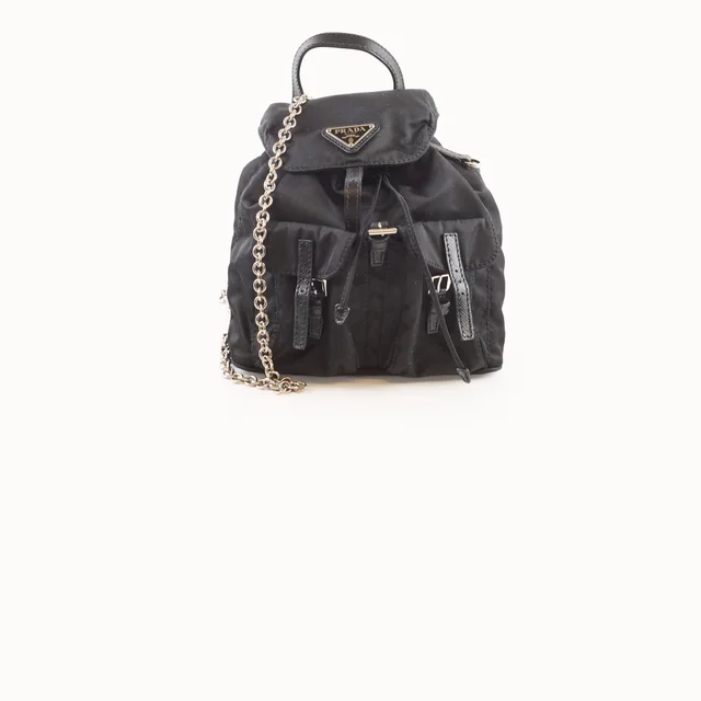 Prada Mini Nylon Chain Backpack Black in Black Nylon from The Purse Affair