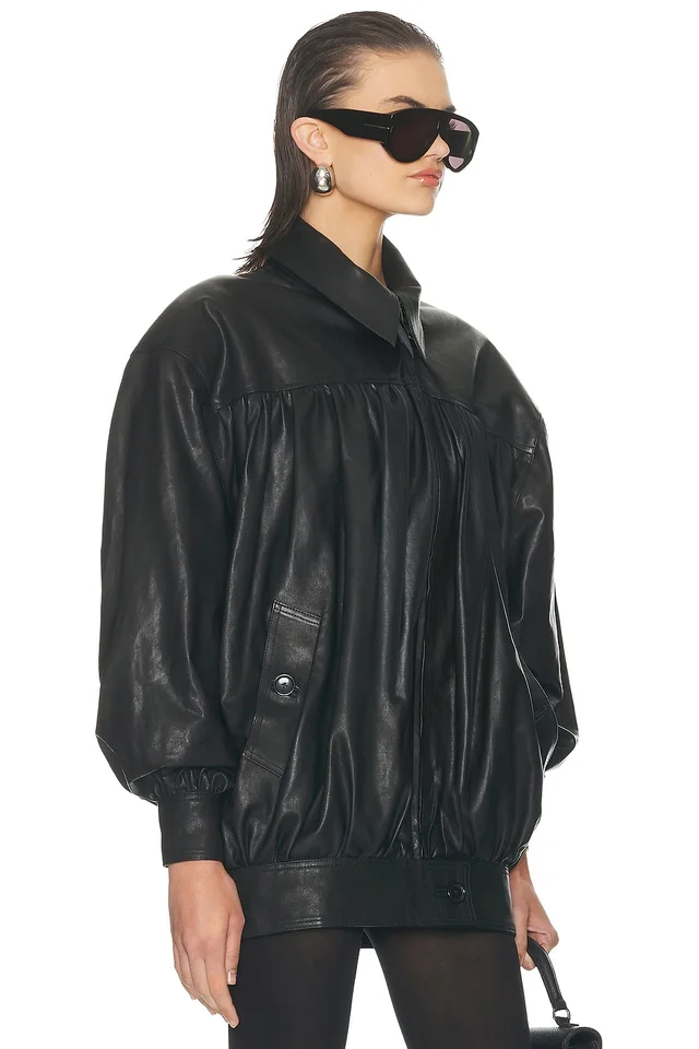 Helsa The Shirred Oversized Leather Jacket in Black, photo 3 of 5 from REVOLVE (Canada)