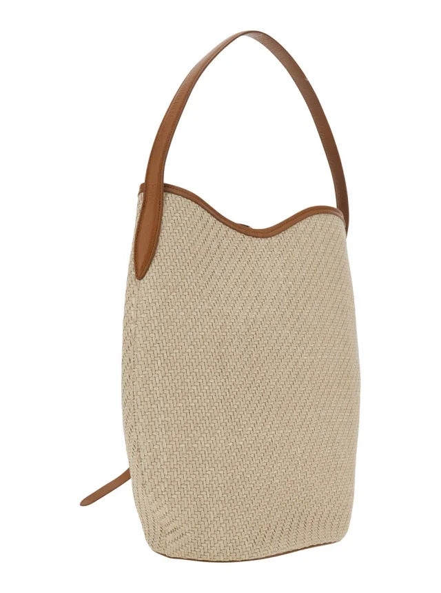 LIFFNER 'Belted Bucket Bag Raffia Large' Beige Shoulder Bag with Raffia Handle and Belt Detail in Viscose and Cotton Women in Beige 75% Viscose 25% Cotton, photo 5 of 10 from Gaudenzi Boutique