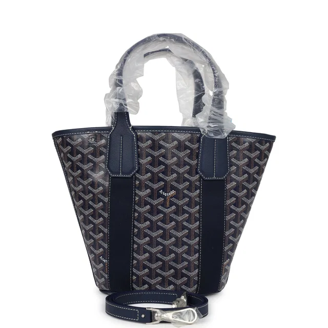 Goyard Goyardine Belharra PM Navy Blue Tote Palladium Hardware in Navy Calfskin from Madison Avenue Couture