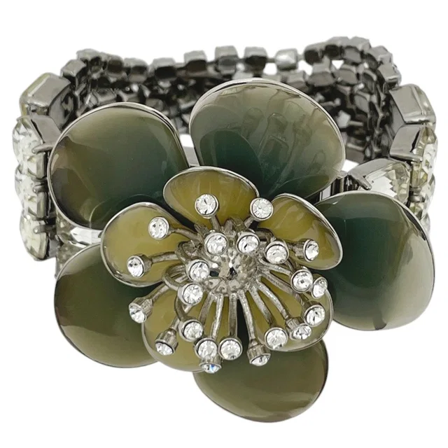 Miu Miu Bracelet Flower Metal Rhinestone Silver in Silver from The Reluxe