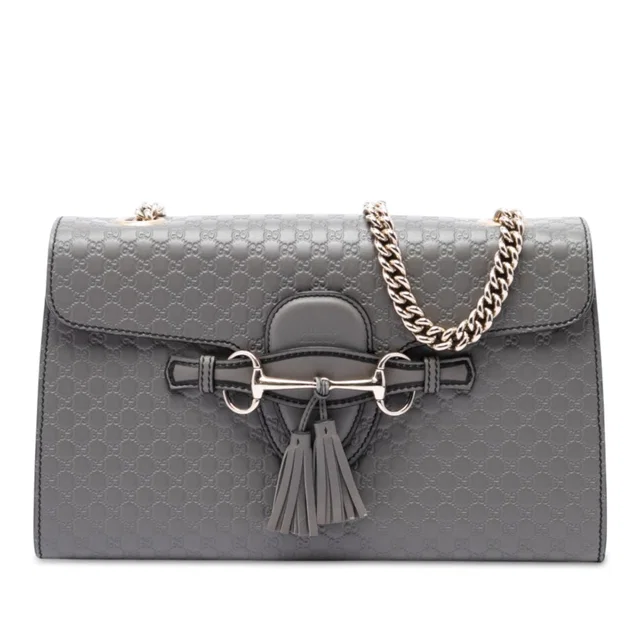 Gray Gucci Medium Microguccissima Emily Shoulder Bag in Grey Leather from Designer Revival