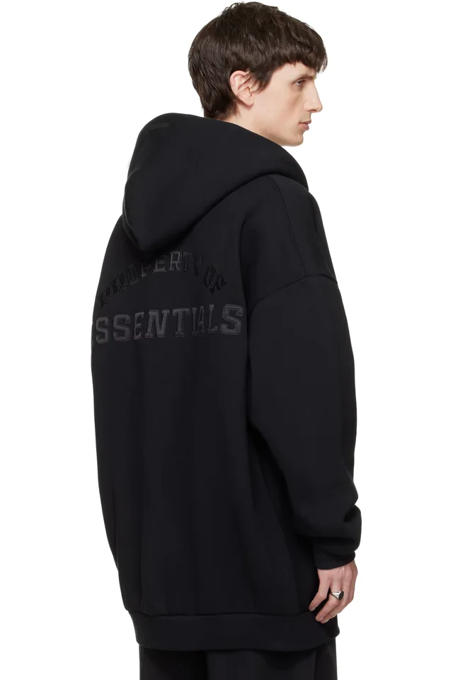Fear of God ESSENTIALS Black 'Property' Lounge Long Zip Hoodie, photo 3 of 4 from SSENSE