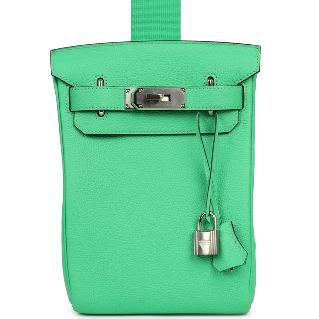 Hermès HAC A Dos PM Backpack Vert Comics Togo Palladium Hardware in Green Togo leather from Madison Avenue Couture