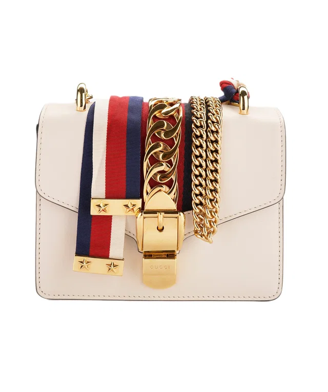 Gucci White Sylvie Chain Mini Leather Bag in White Leather from Luxury Promise