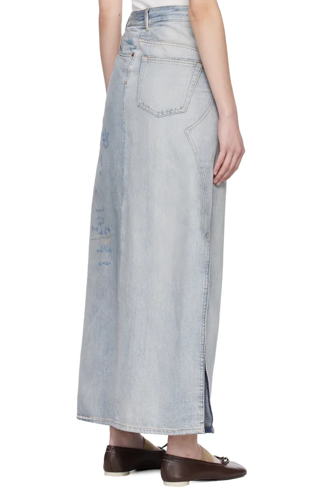 MM6 Maison Margiela Blue Distressed Denim Maxi Skirt, photo 3 of 4 from SSENSE