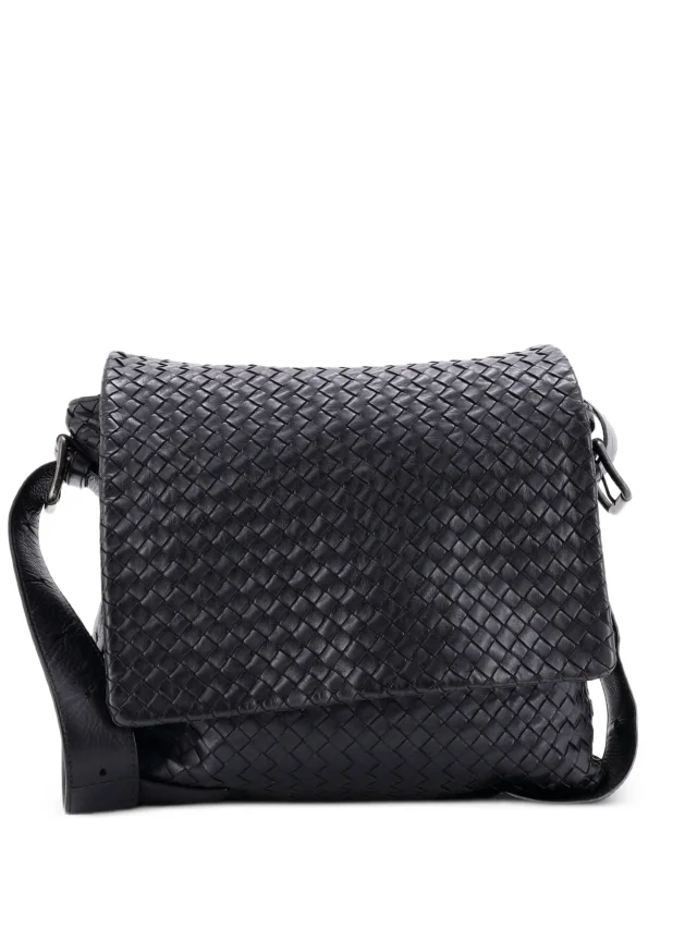 Bottega Veneta Pre-Owned Square Flap Messenger Bag Intrecciato Nappa Medium Crossbody Bag | Black | FARFETCH in Black Nappa leather from Farfetch, photo 1 of 1