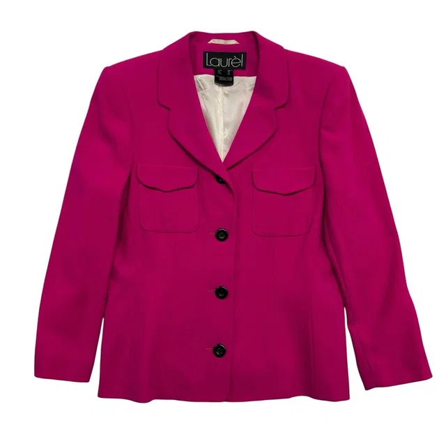 Vtg Laurel Escada 38 Us 8 Hot Pink Fuchsia Blazer Suit Jacket 100% Wool Knit in pink Wool from Poshmark