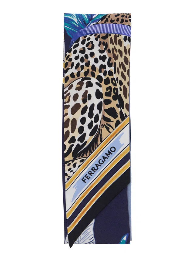 Ferragamo Leopard-Print Silk Scarf — Blue Scarfs in Blue Silk from HEWI