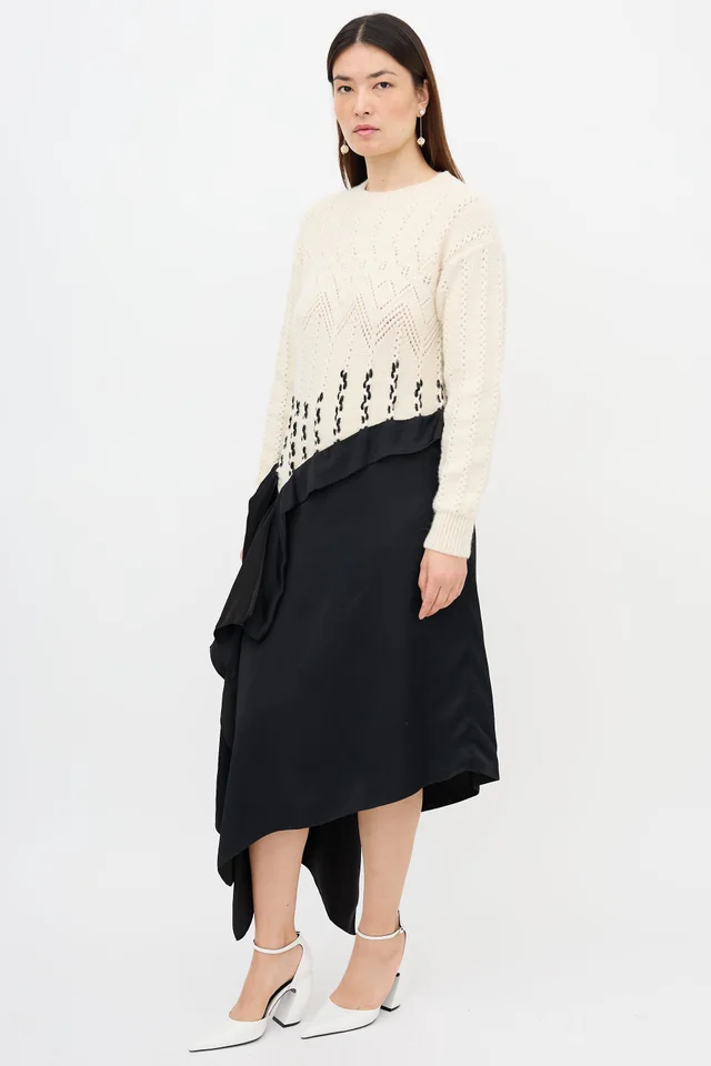 Loewe Cable Knit & Satin Asymmetrical Dress in Satin from VSP Consignment, photo 2 of 2
