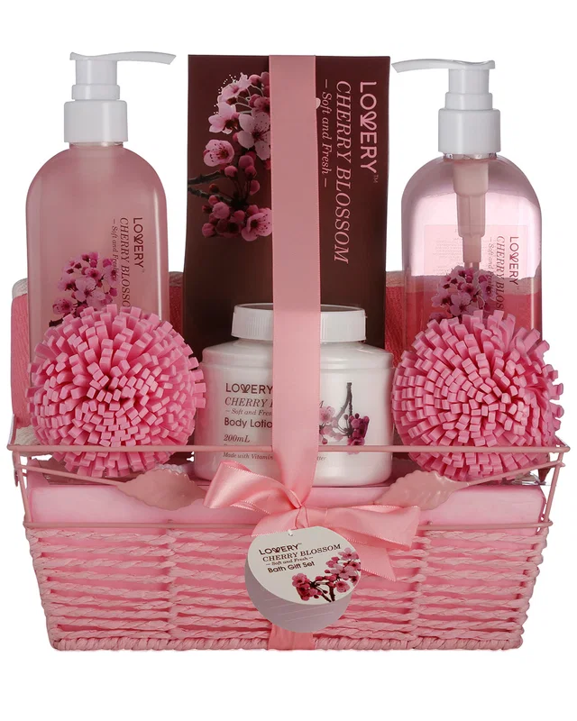 Lovery Cherry Blossom Bath & Body Gift Set, 7pc Self Care Home Spa Kit, image 1 of 1 from Rue La La
