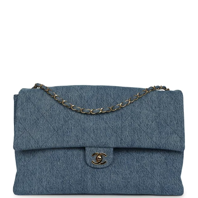 Chanel Maxi "Souplissimo" Large Flap Bag Blue Denim Gold Hardware in Blue Denim from Madison Avenue Couture