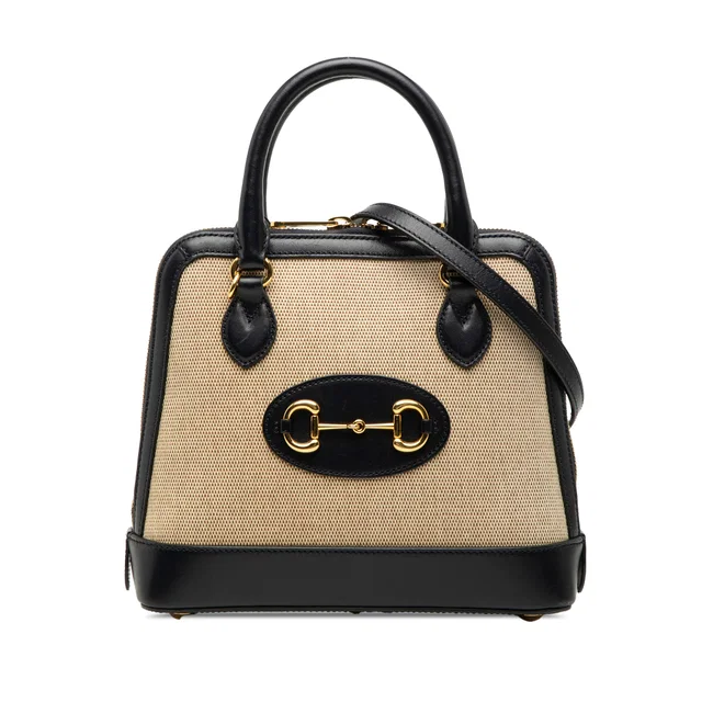 Black Gucci Small Canvas Horsebit 1955 Satchel in Black Canvas from Designer Revival
