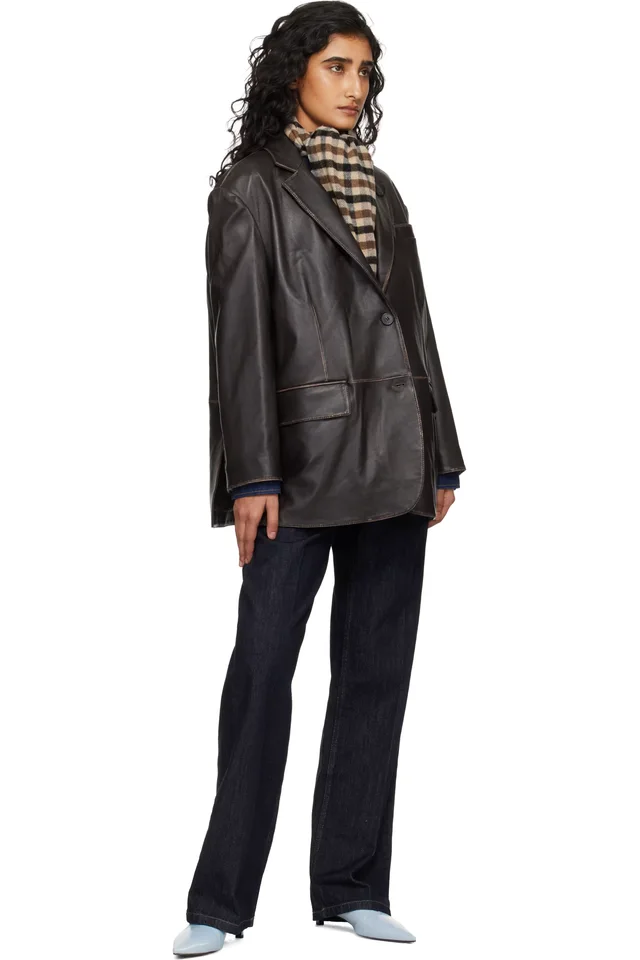 Weekend Max Mara Brown Pila Leather Blazer, photo 4 of 4 from SSENSE