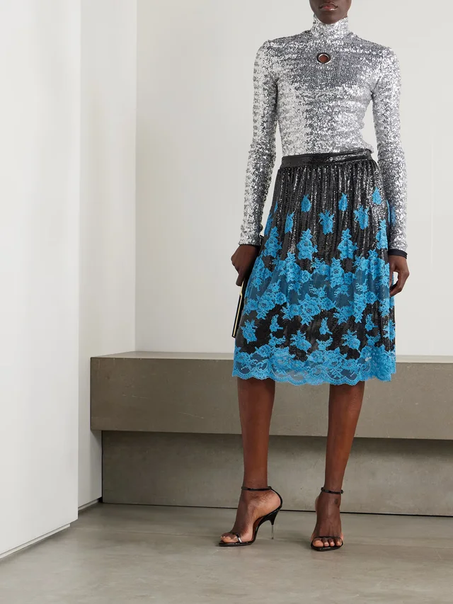 RABANNE Lace-trimmed chainmail midi skirt, photo 2 of 2 from NET-A-PORTER (Canada)
