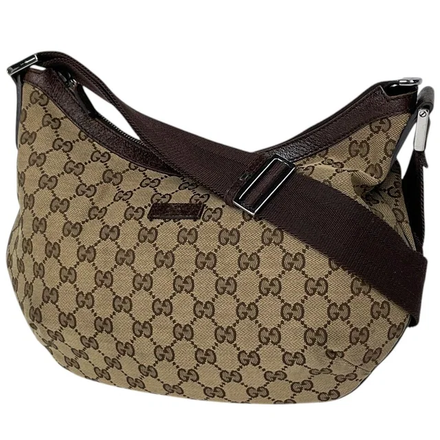 Gucci Shoulder Bag GG Pattern Canvas Beige Brown in Brown Canvas from The Reluxe