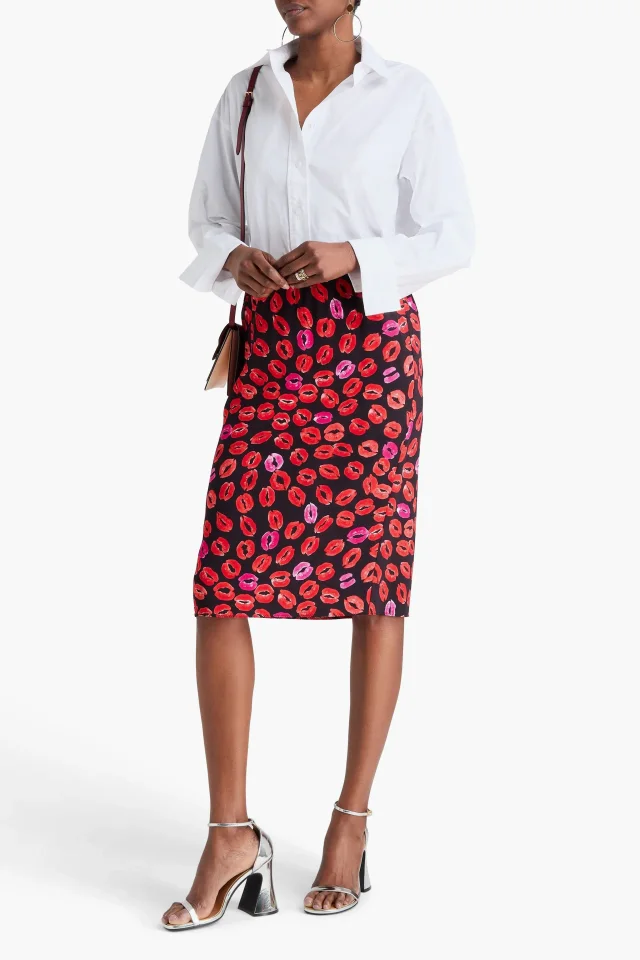 Marni Printed Crepe Skirt in Tomato red, photo 2 of 4 from THE OUTNET