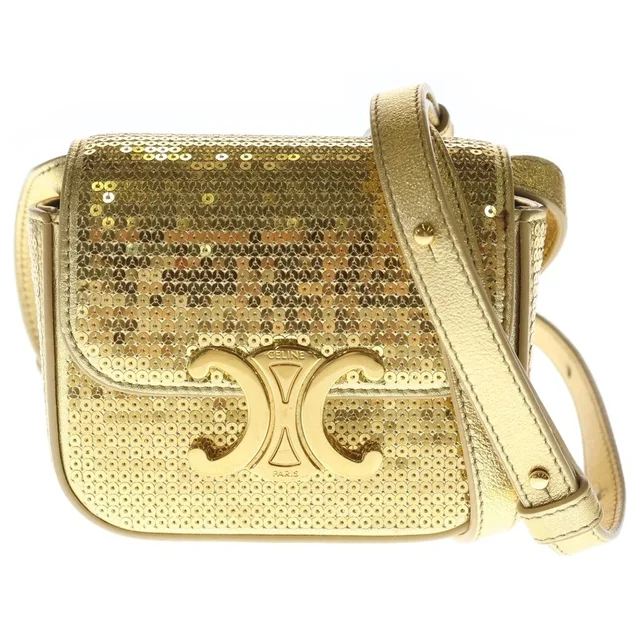 Celine Triomphe Mini Laminated Sequin Shoulder Bag Gold Leather in Gold Leather from The Reluxe