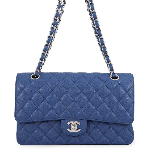 Chanel Matelasse W Flap ChainShoulder Bag BlueA01112 Caviar Leather Size 25 in Caviar leather from GALLERY RARE