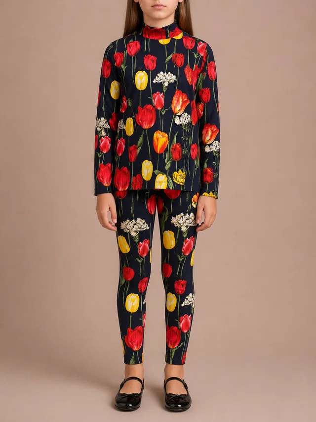 Dolce & Gabbana Kids Navy Floral Prints Tulipani Top and Leggings Set Size 9/10 years in Navy from Sellier