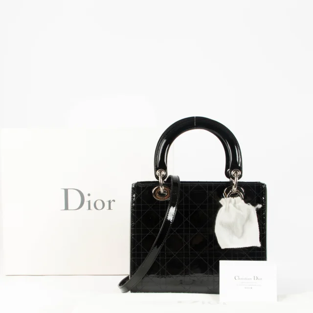 Flat Cannage Medium Lady Dior Bag in Black Patent leather from Labellov, photo 2 of 8