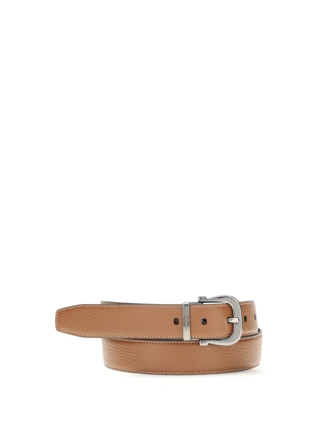 Ferragamo Gancini Belt — Brown Calf Leather Bos Taurus in Brown Calfskin from HEWI
