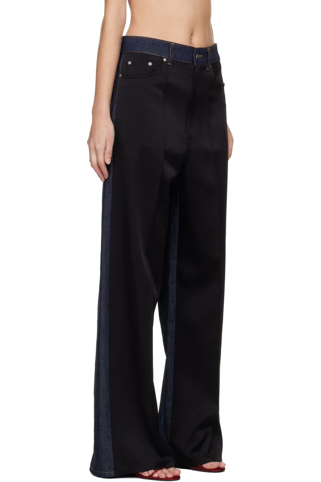 Stella McCartney Navy & Black Wide-Leg Satin-Panel Jeans, photo 2 of 4 from SSENSE