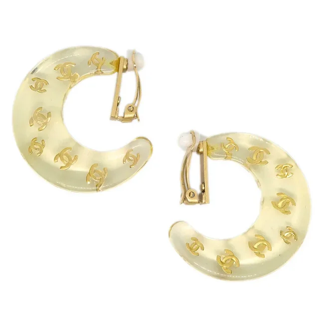 Chanel Hoop Crescent Moon Earrings Clip-On Gold 01P in Gold Resin from AMORE Vintage Tokyo