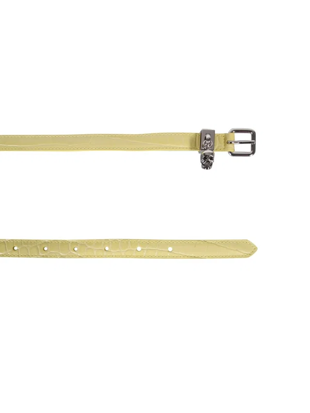 Alexander McQueen Skull And Pavè Double Belt — Yellow Coconut Print in Yellow from HEWI