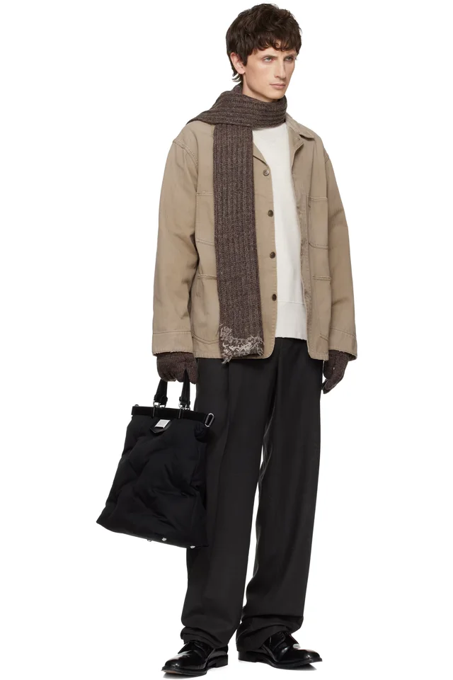 Maison Margiela Brown Rib-Knit Scarf, photo 4 of 4 from SSENSE