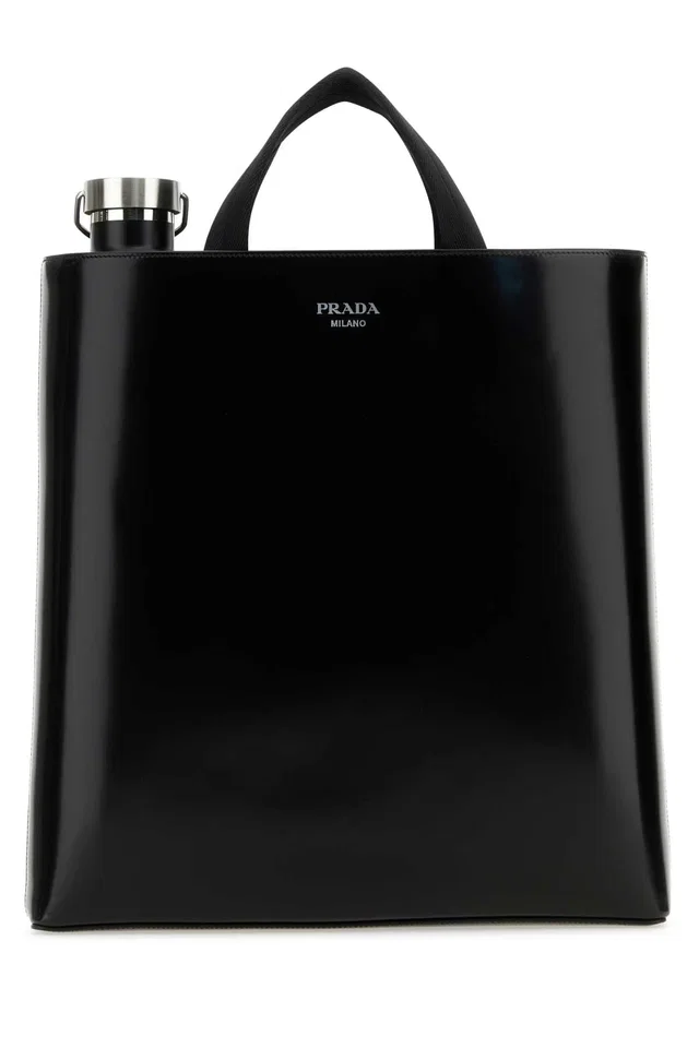 Prada Tote Bag — Black Vitello in Black Canvas from HEWI