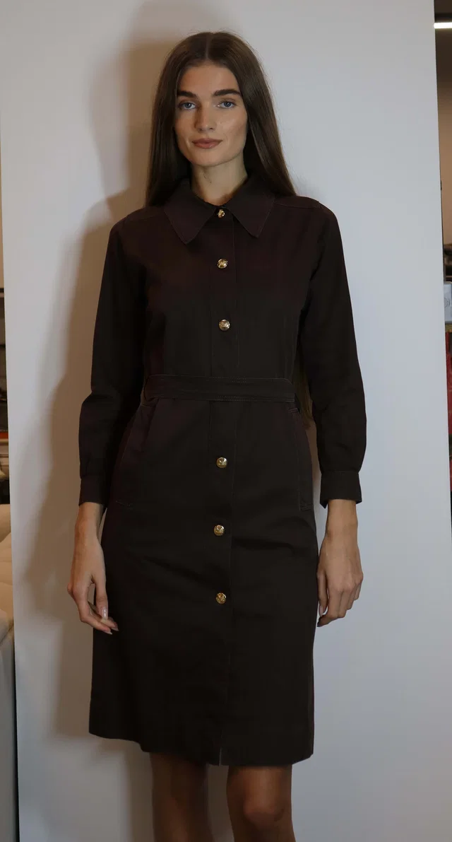 Celine Logo Button Long Jacket Dark Brown in Brown from Luxury Promise
