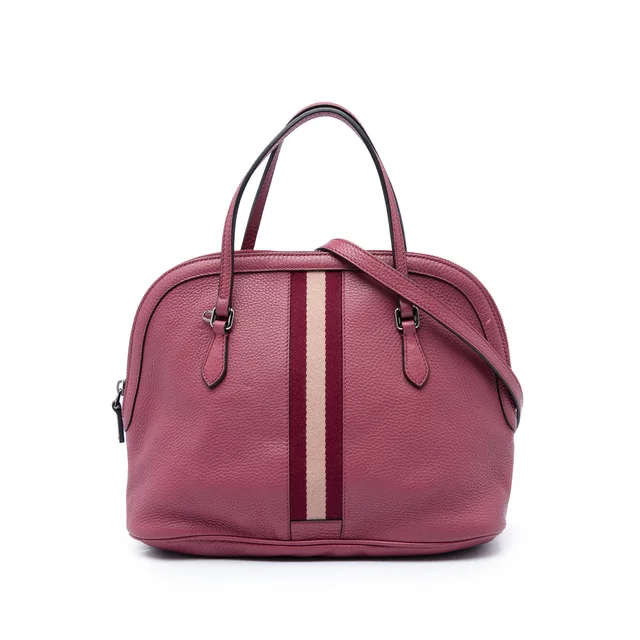 Pink Gucci Medium Calfskin Web Dome Satchel in Pink Calfskin from Designer Revival