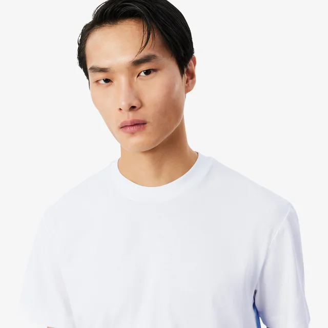 Lacoste Printed Cotton T-Shirt in White Midweight organic cotton jersey, photo 2 of 8 from Lacoste
