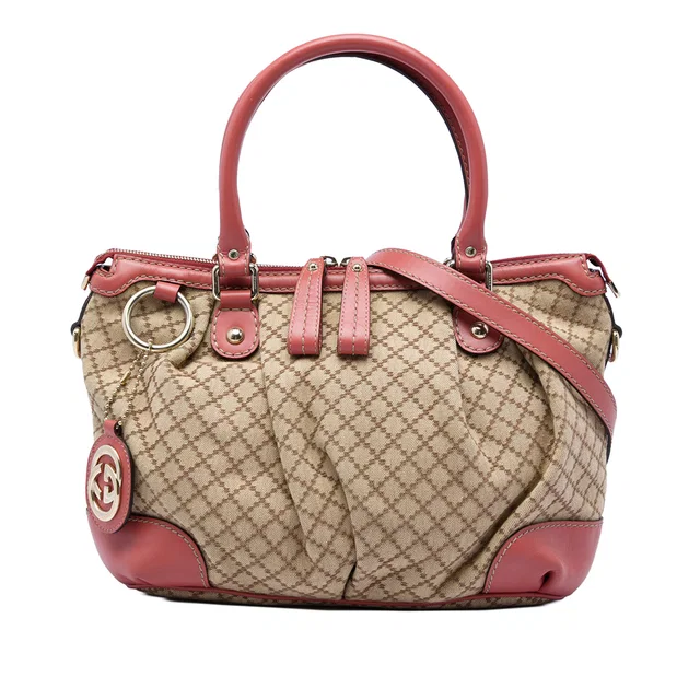 Beige Gucci Diamante Canvas Sukey Satchel in Beige Canvas from Designer Revival