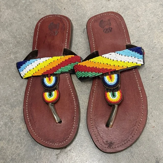 Versace Multicolor Beaded Sandals in yellow|red Leather from Poshmark
