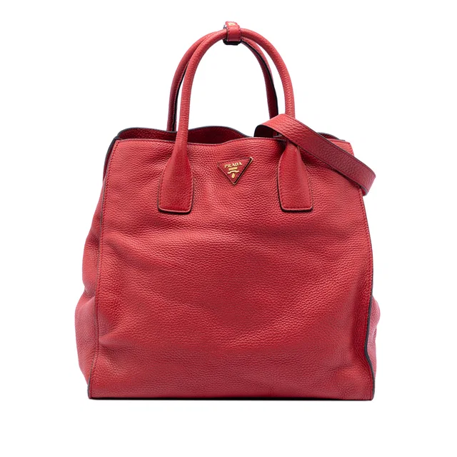 Red Prada Vitello Daino Open Convertible Tote Satchel in Red Leather from Designer Revival