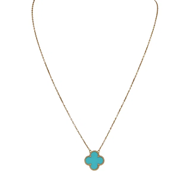 Van Cleef & Arpels Vintage Alhambra Motif Pendant Necklace Turquoise 18K Yellow Gold in Blue from Madison Avenue Couture