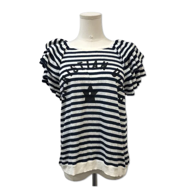 Dior Striped Ruffle-Sleeve Logo Knit Top size 40 from Luxury Promise