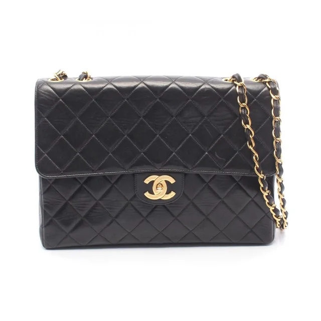 Chanel Shoulder Bag Maxi Quilted 30 Single Flap Black Lambskin Chain in Black Lambskin from The Reluxe