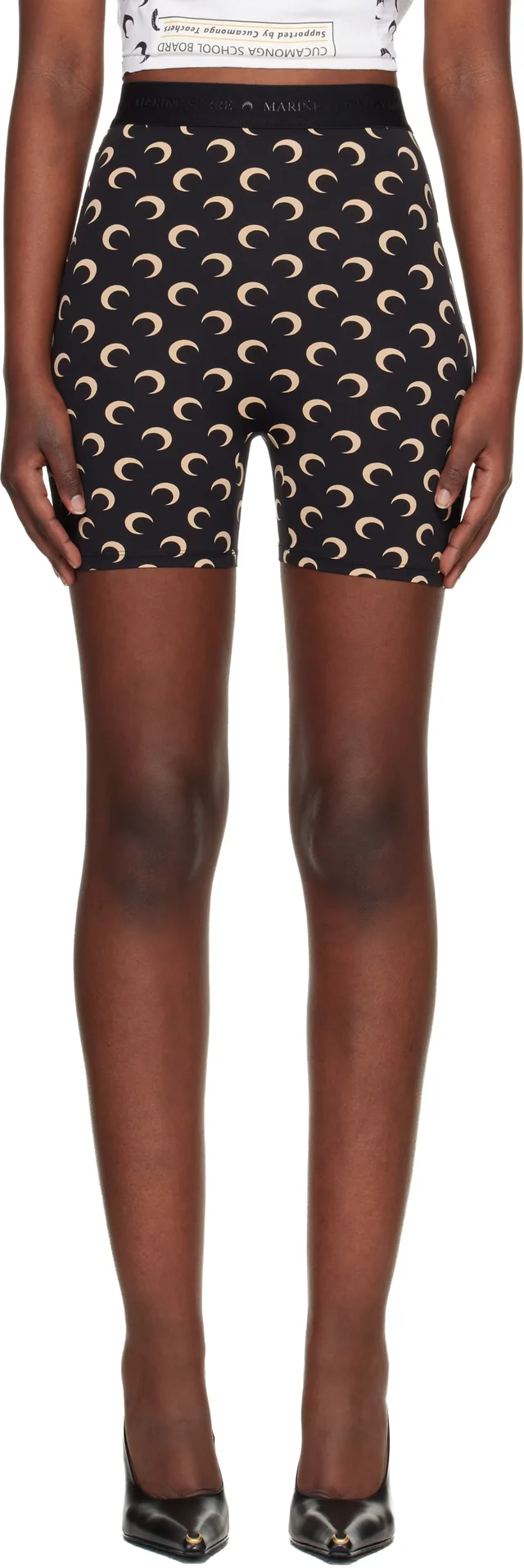 Marine Serre Black Recycled Moon Jersey Mini Shorts, photo 5 of 8 from SSENSE