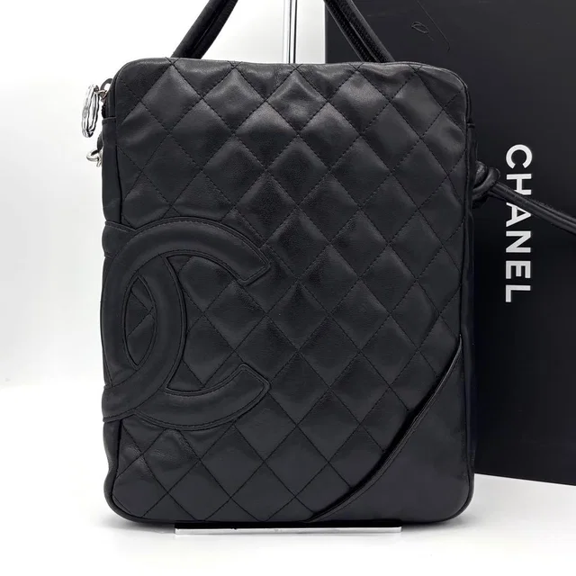Chanel Cambon Line Leather Pochette Shoulder Bag Black in Black Leather from The Reluxe
